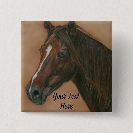 paardenportret van kastanjebruin paard vierkante button 5,1 cm (Voorkant)