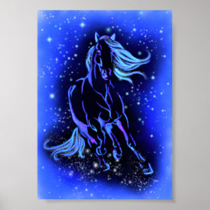 PaardenPoster met blauw Sterrennacht Poster