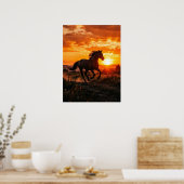 Paardenposter Zonsondergang Muur Kunst Poster (Keuken)