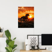 Paardenposter Zonsondergang Muur Kunst Poster (Thuiskantoor)