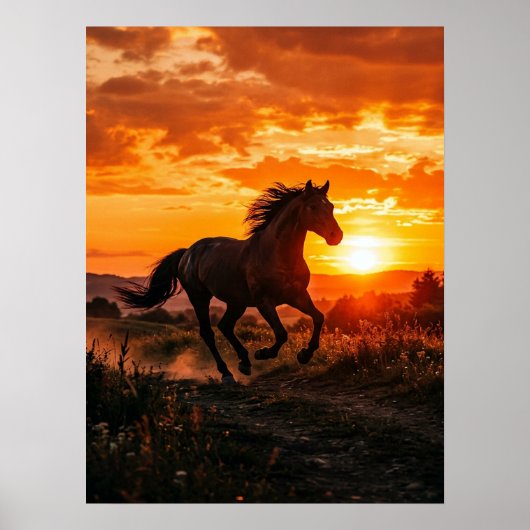 Paardenposter Zonsondergang Muur Kunst Poster (Voorkant)