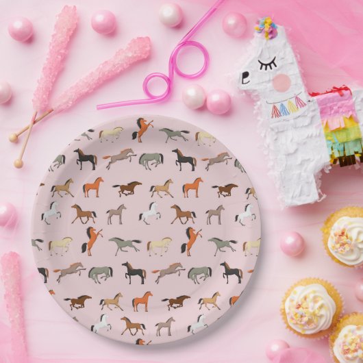 Paardenprintpatroon, Kind voor vrouwen en meisjes, Papieren Bordje (Feest)