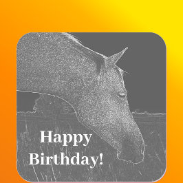 Paardenprofiel in Grijs Happy Birthday Kunstwerk Vierkante Sticker