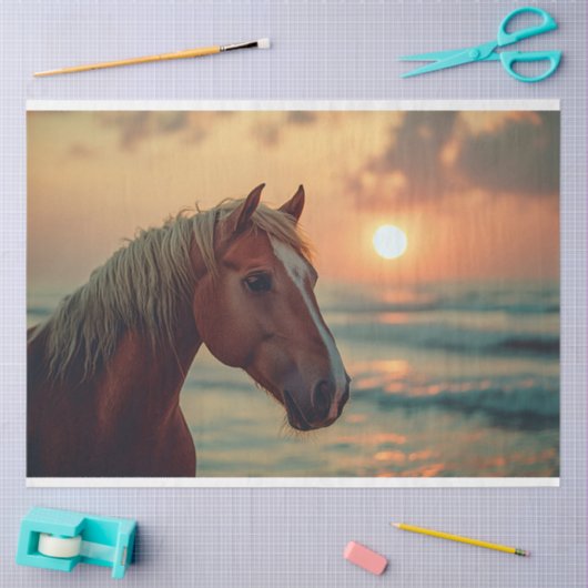 Paardenprofiel Zonsondergang op het strand Decoupa Tissuepapier (Craft)