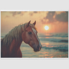 Paardenprofiel Zonsondergang op het strand Decoupa Tissuepapier