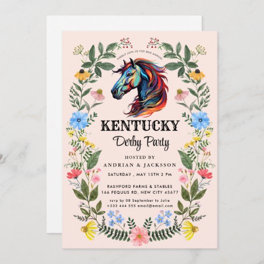 Paardenrace Derby Feest Uitnodiging (Voorkant / Achterkant)