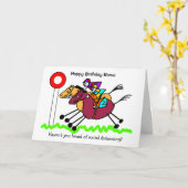 Paardenrace Grappige Cartoon Verjaardag Kaart (Gele Bloem)