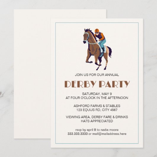  Paardenrace Jockey Derby Party Kaart (Voorkant / Achterkant)