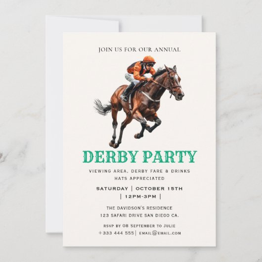  paardenrace jockey derby party uitnodiging (Voorkant)