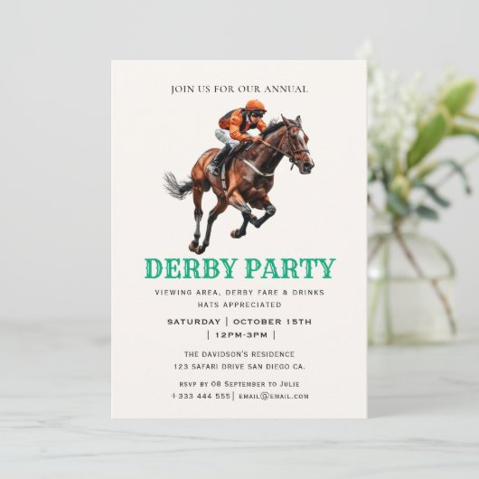  paardenrace jockey derby party uitnodiging (Staand voorkant)