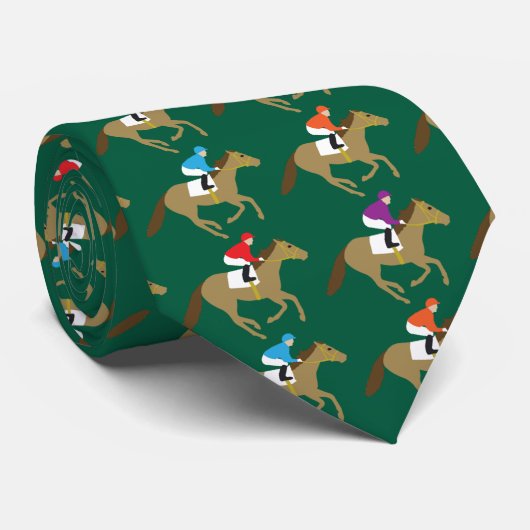 Paardenrace Jockeys Derby Dag Monogram Groen Stropdas (Opgerold)