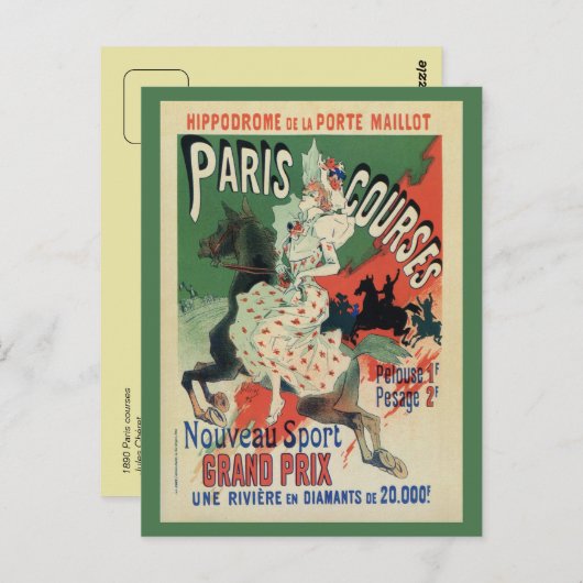  paardenraces van Parijs en Briefkaart (Voorkant / Achterkant)