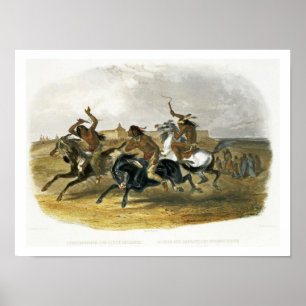 Paardenraces van Sioux-Indianen bij Fort Pierre, p Poster