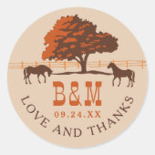 Paardenrail hek eiken paarden bruiloft dank u ronde sticker (Voorkant)