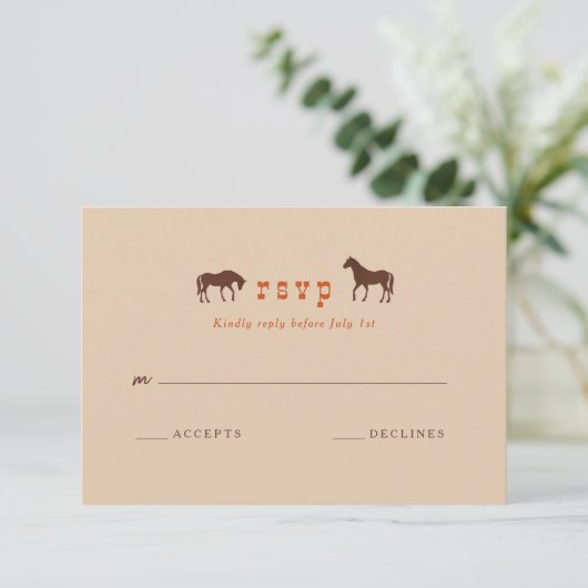 Paardenrail hek eiken paarden bruiloft RSVP kaartje (Staand voorkant)