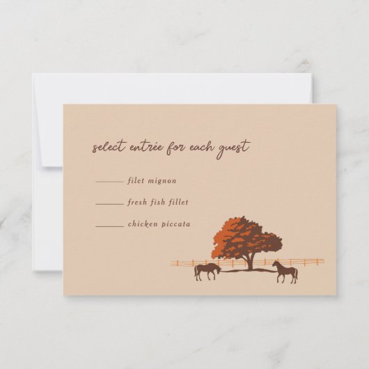 Paardenrail hek eiken paarden bruiloft RSVP kaartje (Achterkant)