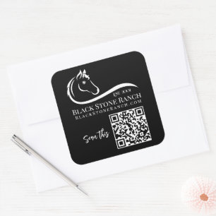 Paardenranch logo paardenstal branding QR Vierkante Sticker