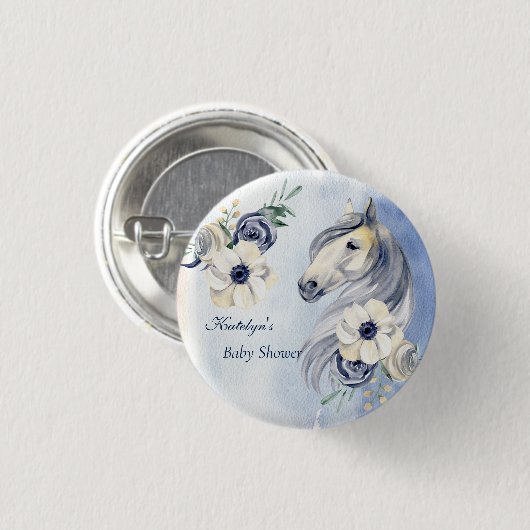 Paardenranch waterverf baby shower ronde button 3,2 cm (Voorkant /achterkant)