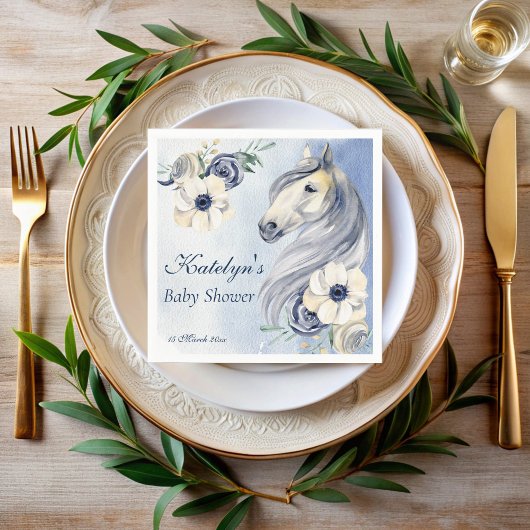 Paardenranch waterverf bloemen baby shower aangepa servet