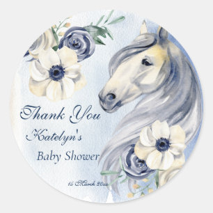 Paardenranch waterverf bloemen baby shower dank ronde sticker