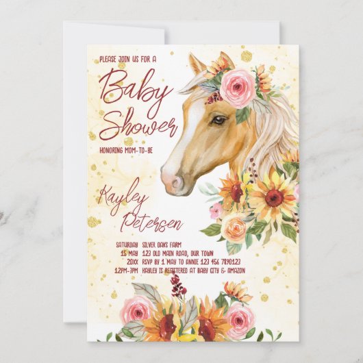 Paardenranch zonnebloemen roze baby shower kaart (Voorkant)