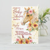 Paardenranch zonnebloemen roze baby shower kaart (Staand voorkant)