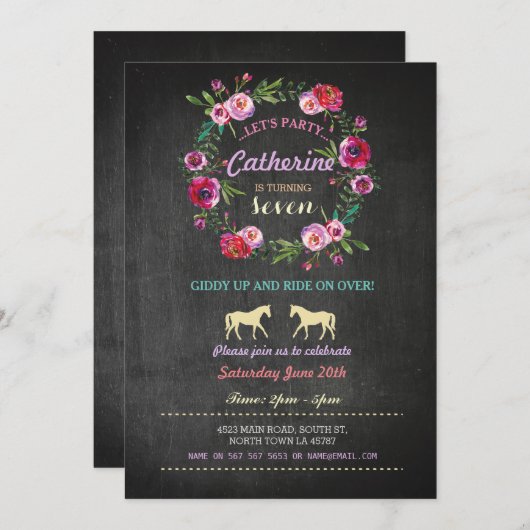 Paardenrendepartij nodigt roze uitnodiging uit tot (Voorkant / Achterkant)