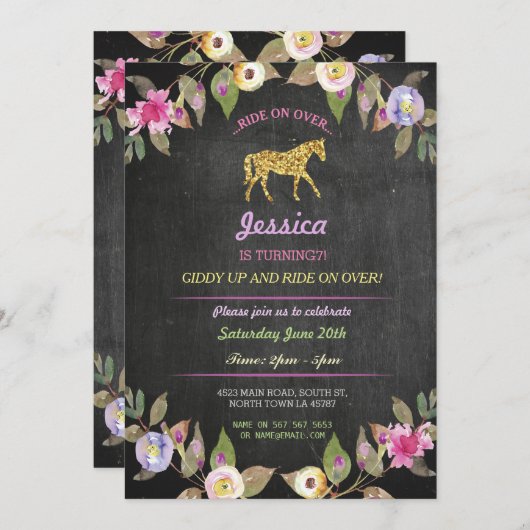 Paardenrendepartij nodigt uitnodiging tot uitnodig (Voorkant / Achterkant)