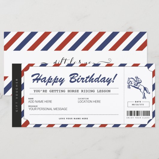 Paardenrennen Gift Ticket Voucher (Voorkant / Achterkant)