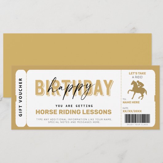 Paardenrennen Gold Gift Ticket Voucher Kaart (Voorkant / Achterkant)