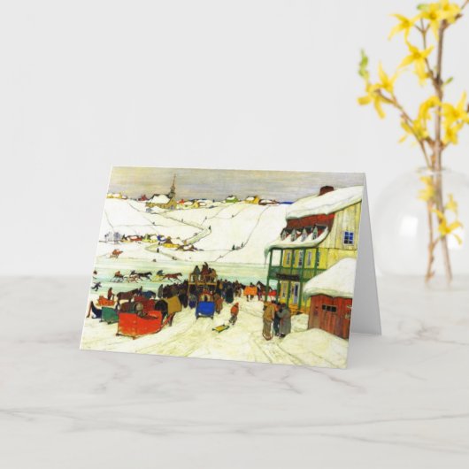 Paardenrennen in de winter Clarence Gagnon - Groet Kaart (Gele Bloem)
