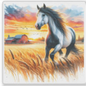 Paardenrennen in een gouden veld sticker (Voorkant)