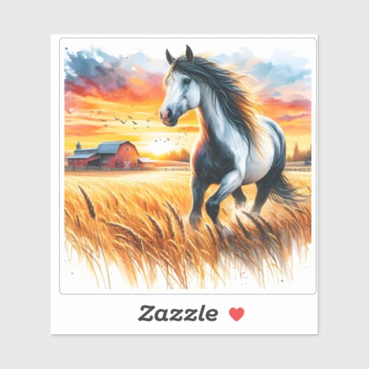 Paardenrennen in een gouden veld sticker (Vel)