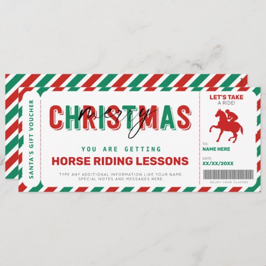 Paardenrennen kerstcadeautje Ticket Voucher (Voorkant / Achterkant)