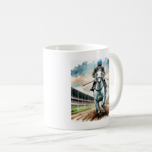 Paardenrennen mok met een stretch run. (Voorkant rechts)