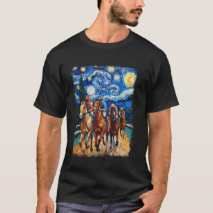 Paardenrennen Paardrijden Sterrennacht Schilderij T-shirt