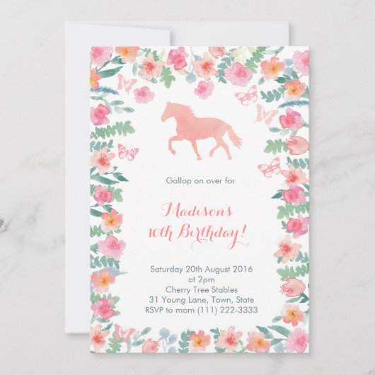 Paardenrennen Pony Lessons Party nodigt meisjes ui Kaart (Voorkant)