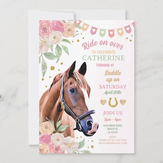 Paardenrennen Roze Pony Bloemmeisjes Birthday Kaart (Voorkant)