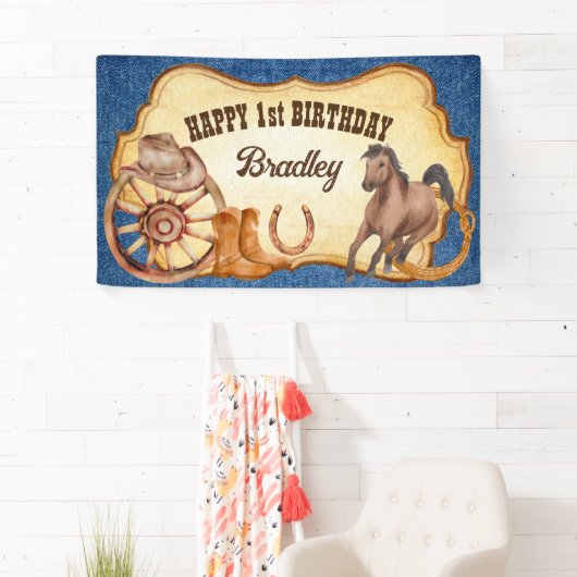Paardenrennen van cowboy rodeo spandoek (Insitu)