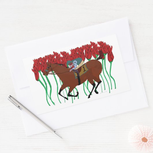 Paardenrennen w / Rozen Design Rechthoekige Sticker (Envelop)