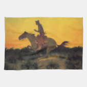 Paardenrenner Tegen de Zonsondergang in het Wilde  Theedoek (Horizontaal)