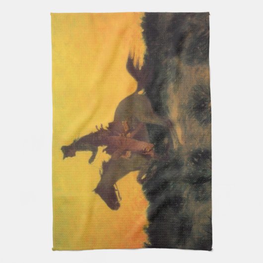 Paardenrenner Tegen de Zonsondergang in het Wilde  Theedoek (Verticaal)