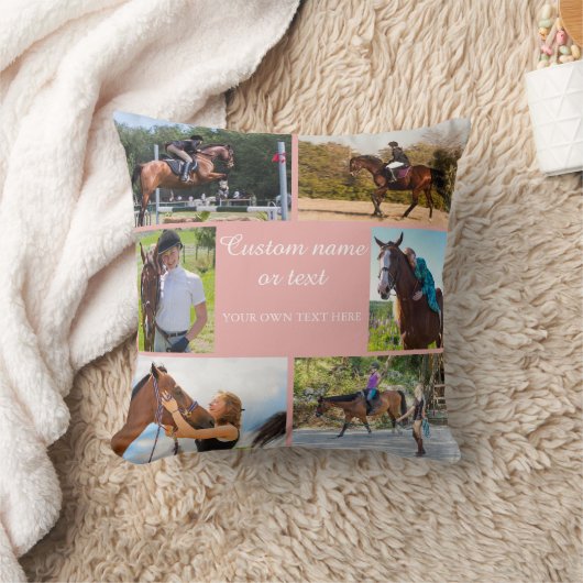 Paardenrijder Fotocollage Roze Custom Kussen (Deken)