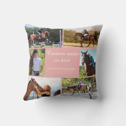 Paardenrijder Fotocollage Roze Custom Kussen (Achterkant)