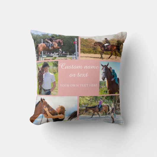 Paardenrijder Fotocollage Roze Custom Kussen (Voorkant)