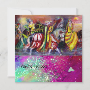 PAARDENRIJDERS IN DE NACHT Roze Paars Blauw Glitte Kaart