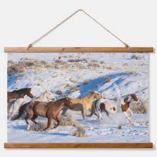 Paardenrit in de winter op Hideout Ranch Hangend Wandkleed