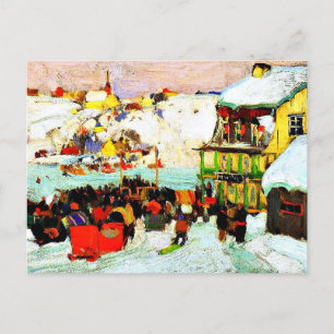 Paardenroosters in de winter, fijn kunstschilderij briefkaart