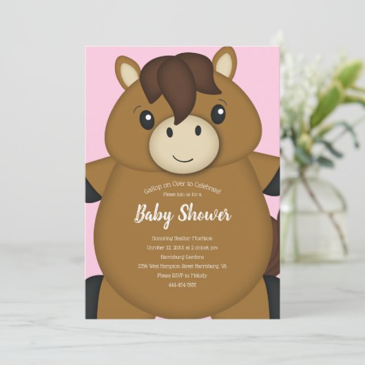 Paardenroze Baby shower Kaart (Staand voorkant)