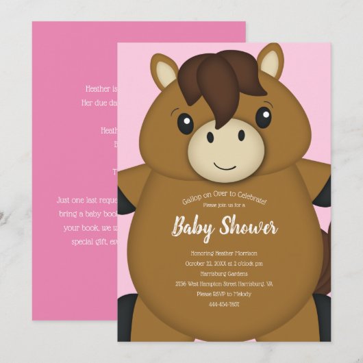 Paardenroze Baby shower Kaart (Voorkant / Achterkant)